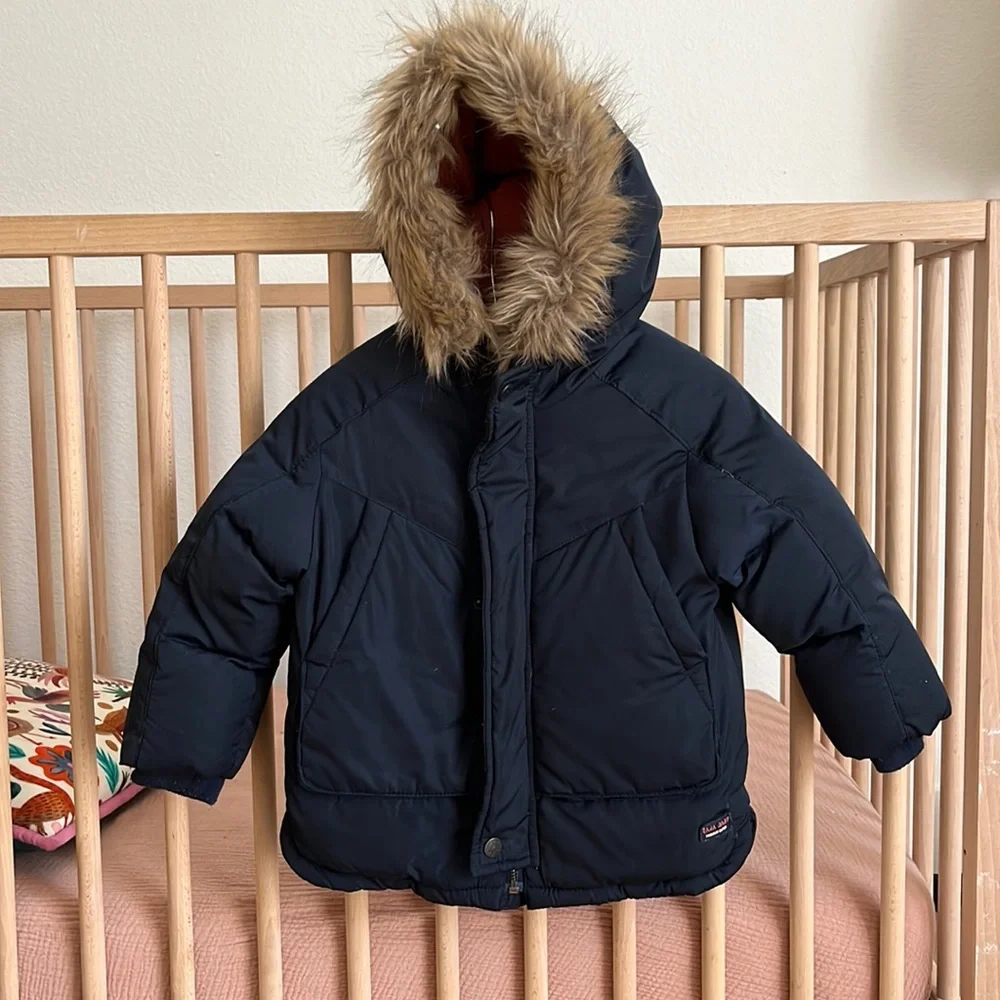 Zara Down Warm Puffer Jacket Coat with Fur Hood